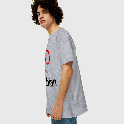 Мужская футболка хлопок Oversize с принтом Debian, вид сбоку #3