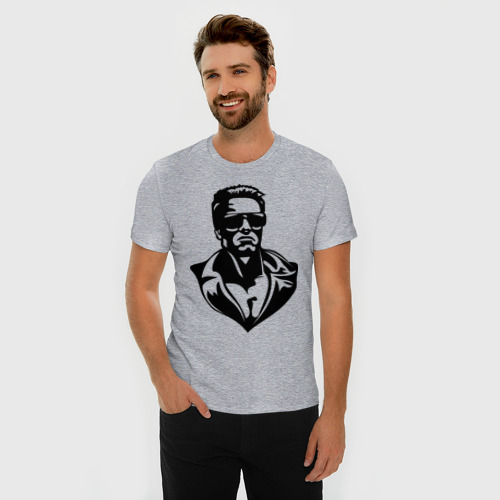 Мужская футболка хлопок Slim с принтом Шварцнеггер, фото на моделе #1