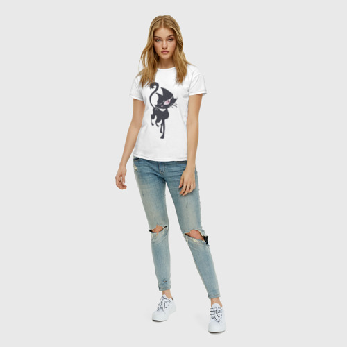 Женская футболка хлопок с принтом Cat, вид сбоку #3