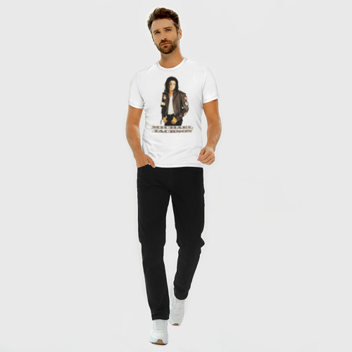 Мужская футболка хлопок Slim с принтом Michael Jackson 4, вид сбоку #3