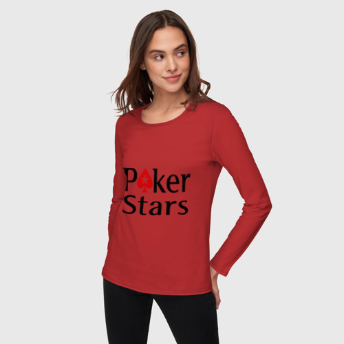 Женский лонгслив хлопок с принтом Poker Stars, фото на моделе #1