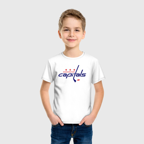 Детская футболка хлопок с принтом Washington Capitals, фото на моделе #1