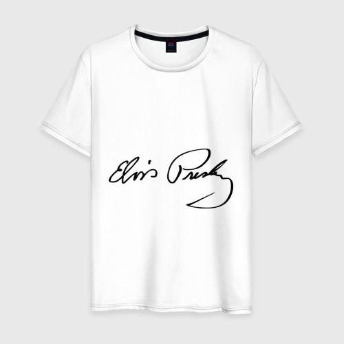 Мужская футболка хлопок с принтом Автограф Элвиса Пресли, вид спереди #2