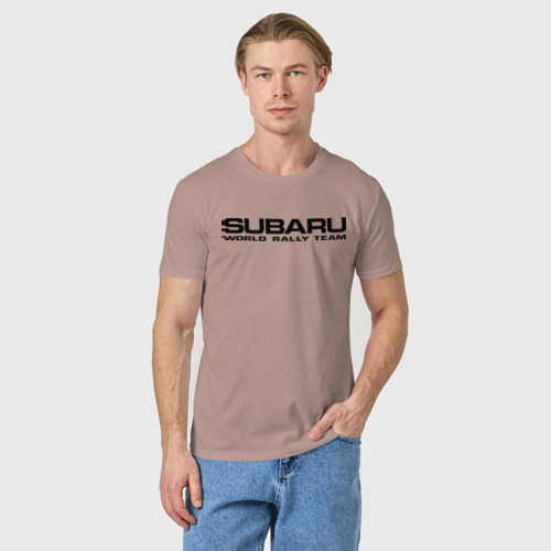 Мужская футболка хлопок с принтом Subaru world rally team (2), фото на моделе #1