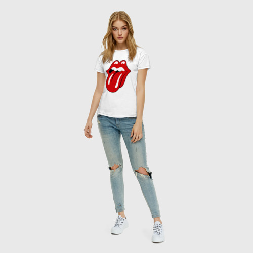 Женская футболка хлопок с принтом Rolling Stones язык, вид сбоку #3