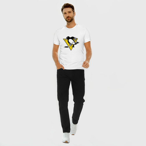 Мужская футболка хлопок Slim с принтом Pittsburgh Penguins Malkin 71, вид сбоку #3