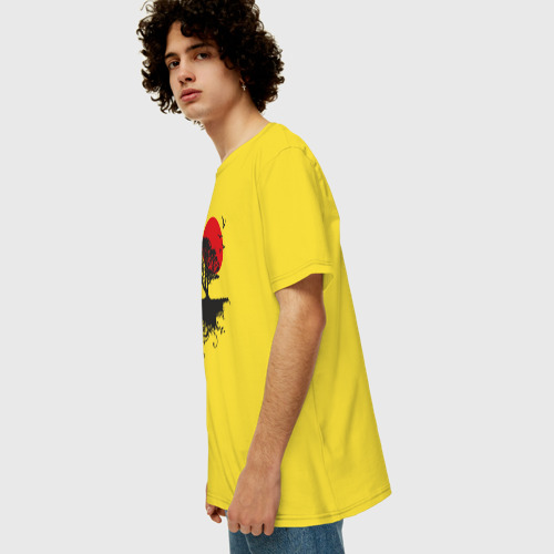 Мужская футболка хлопок Oversize с принтом Солнце востока, вид сбоку #3