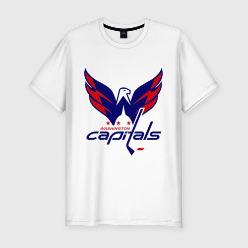 Мужская футболка хлопок Slim с принтом Овечкин (Washington Capitals), вид спереди #2