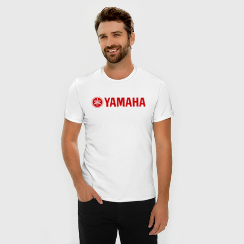 Мужская футболка хлопок Slim с принтом Yamaha, фото на моделе #1