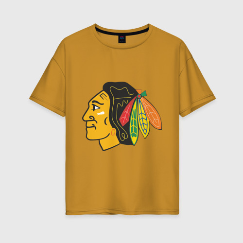 Женская футболка хлопок Oversize с принтом Chicago Blackhawks, вид спереди #2