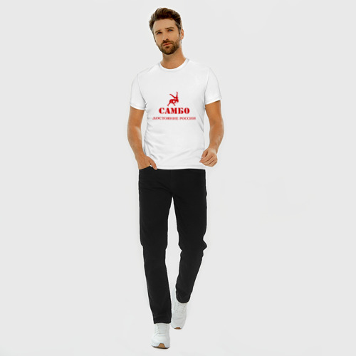 Мужская футболка хлопок Slim с принтом Самбо - достояние России, вид сбоку #3