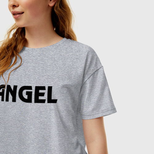 Женская футболка хлопок Oversize с принтом Ангел с крыльями, фото на моделе #1