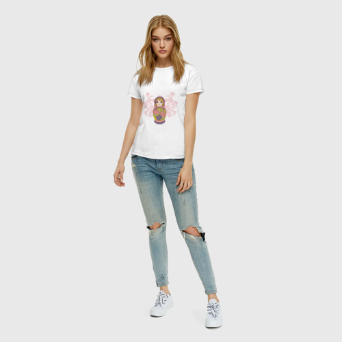 Женская футболка хлопок с принтом Матрешка, вид сбоку #3