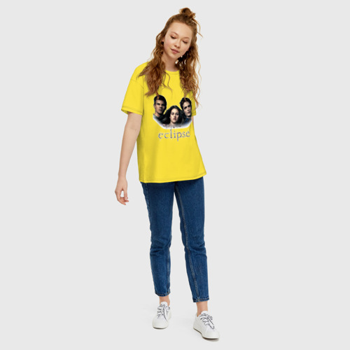 Женская футболка хлопок Oversize с принтом Сумерки Затмение Эдвард-Джейкоб-Белла, вид сбоку #3