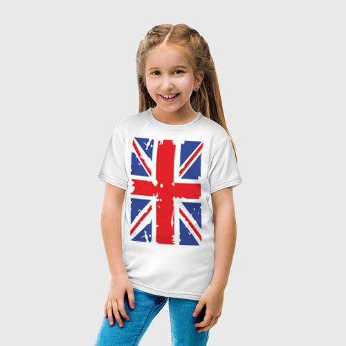 Детская футболка хлопок с принтом Британский флаг, вид сбоку #3