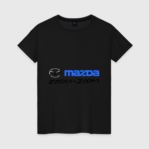 Женская футболка хлопок с принтом Мazda zoom-zoom, вид спереди #2