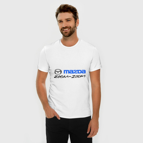 Мужская футболка хлопок Slim с принтом Мazda zoom-zoom, фото на моделе #1