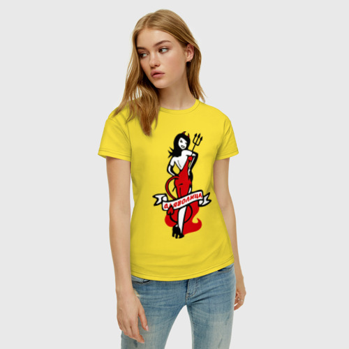 Женская футболка хлопок с принтом Дьяволица RED, фото на моделе #1