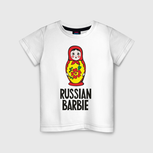 Детская футболка хлопок с принтом Russian Barbie, вид спереди #2