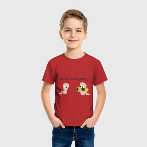 Детская футболка хлопок с принтом Worms armageddon, фото на моделе #1