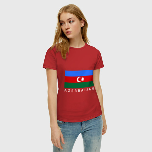Женская футболка хлопок с принтом Азербайджан, фото на моделе #1