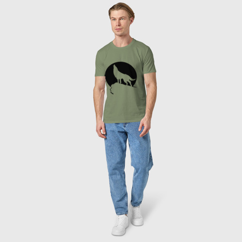 Мужская футболка хлопок с принтом Волк на фоне Луны, вид сбоку #3