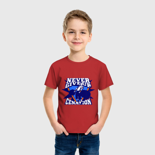 Детская футболка хлопок с принтом WWE John Cena Never Give Up, фото на моделе #1