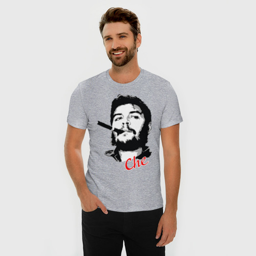 Мужская футболка хлопок Slim с принтом Че Гевара с сигарой, фото на моделе #1