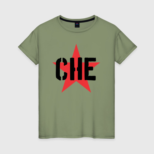 Женская футболка хлопок с принтом Че Гевара - звезда, вид спереди #2