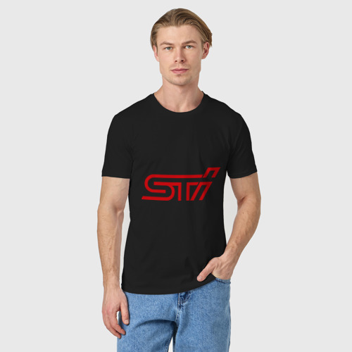 Мужская футболка хлопок с принтом STI, фото на моделе #1