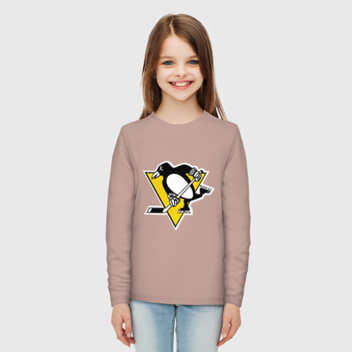 Детский лонгслив хлопок с принтом Pittsburgh Penguins, вид сбоку #3
