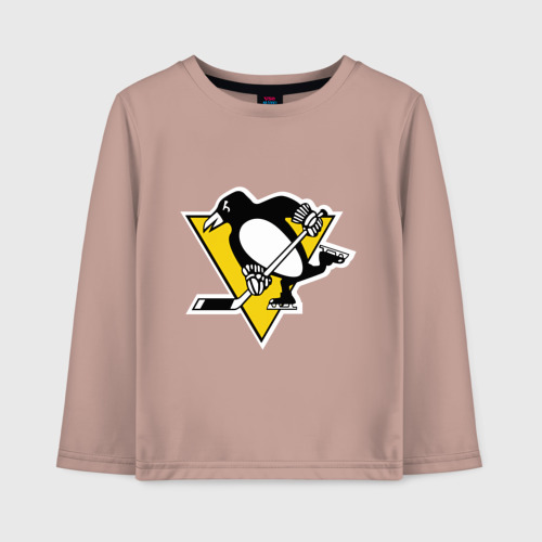 Детский лонгслив хлопок с принтом Pittsburgh Penguins, вид спереди #2