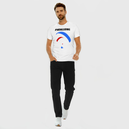 Мужская футболка хлопок Slim с принтом Paragliding, вид сбоку #3