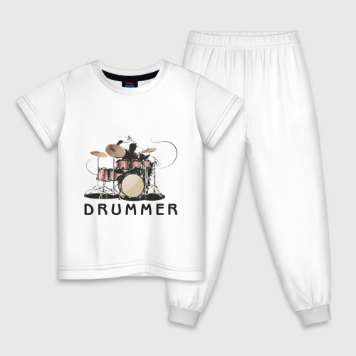 Детская пижама хлопок с принтом Drummer, вид спереди #2