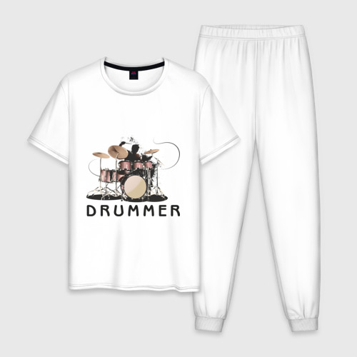 Мужская пижама хлопок с принтом Drummer, вид спереди #2