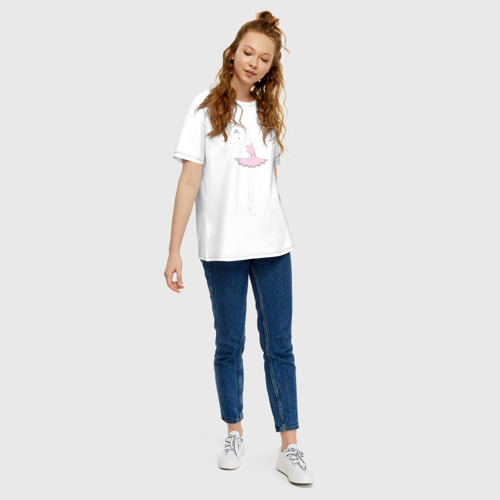 Женская футболка хлопок Oversize с принтом Балерина 2, вид сбоку #3