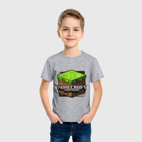 Детская футболка хлопок с принтом Minecraft logo, фото на моделе #1