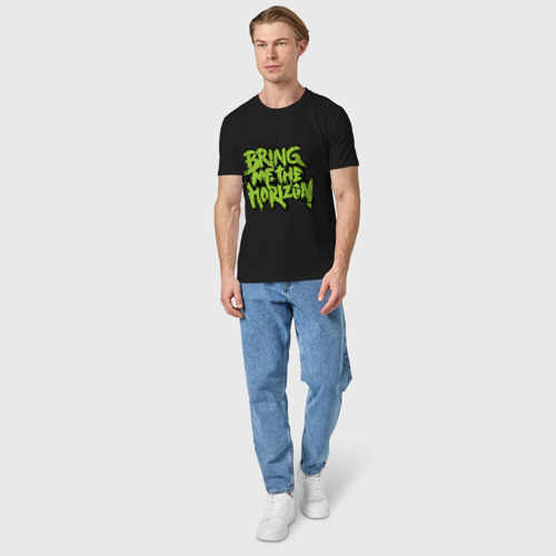 Мужская футболка хлопок с принтом Bring me the horizon green, вид сбоку #3