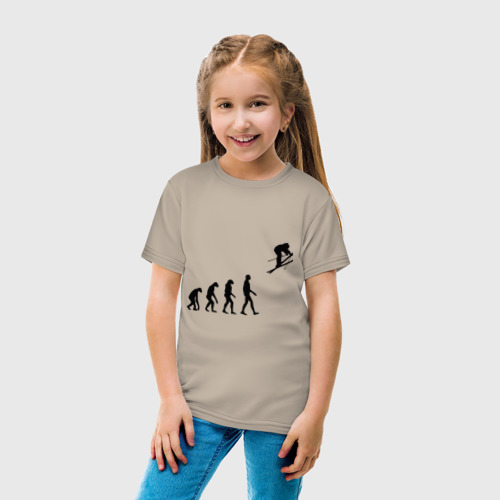 Детская футболка хлопок с принтом Эволюция лыжник, вид сбоку #3