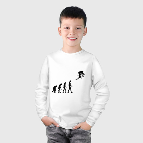 Детский лонгслив хлопок с принтом Эволюция лыжник, фото на моделе #1