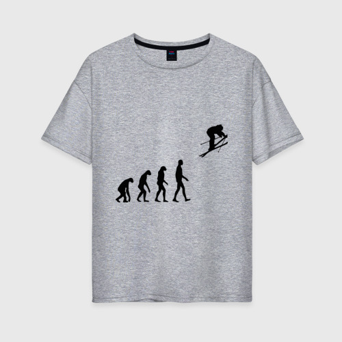 Женская футболка хлопок Oversize с принтом Эволюция лыжник, вид спереди #2