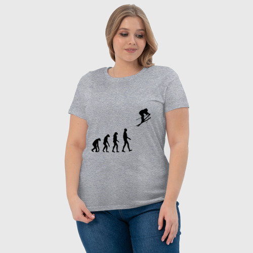 Женская футболка хлопок с принтом Эволюция лыжник, фото #4