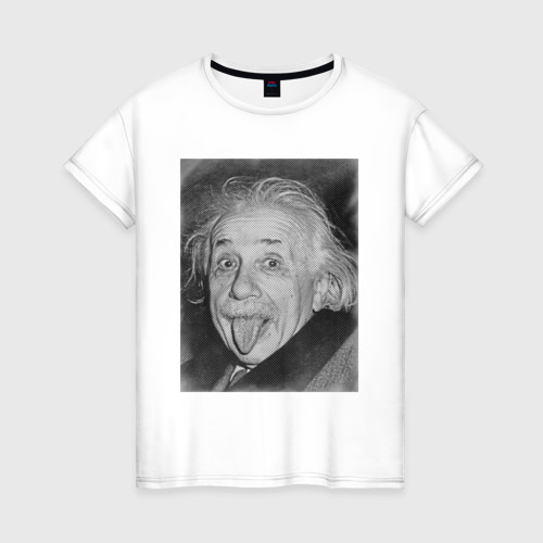 Женская футболка хлопок с принтом Энштейн язык, вид спереди #2
