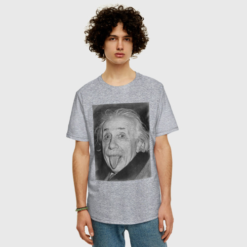 Мужская футболка хлопок Oversize с принтом Энштейн язык, фото на моделе #1