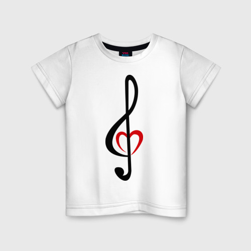 Детская футболка с принтом Скрипичный ключ сердце, вид спереди #2