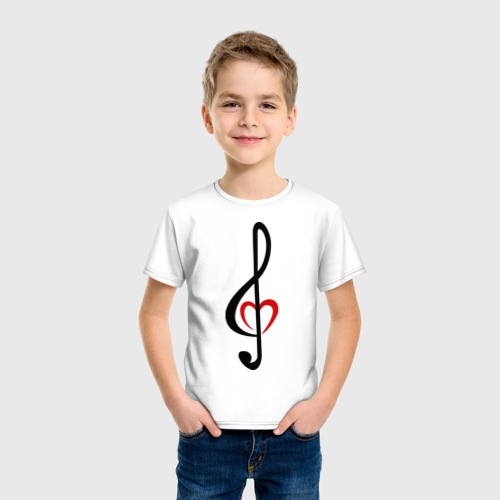 Детская футболка с принтом Скрипичный ключ сердце, фото на моделе #1