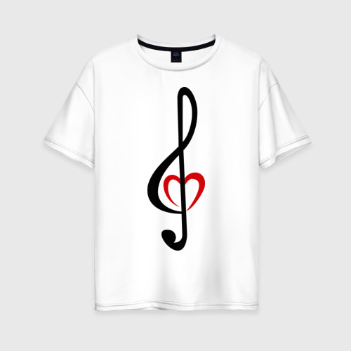 Женская футболка хлопок Oversize с принтом Скрипичный ключ сердце, вид спереди #2