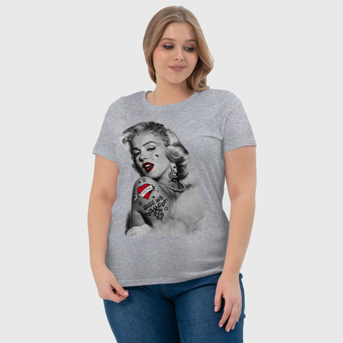 Женская футболка хлопок с принтом Мэрилин Монро с тату, фото #4