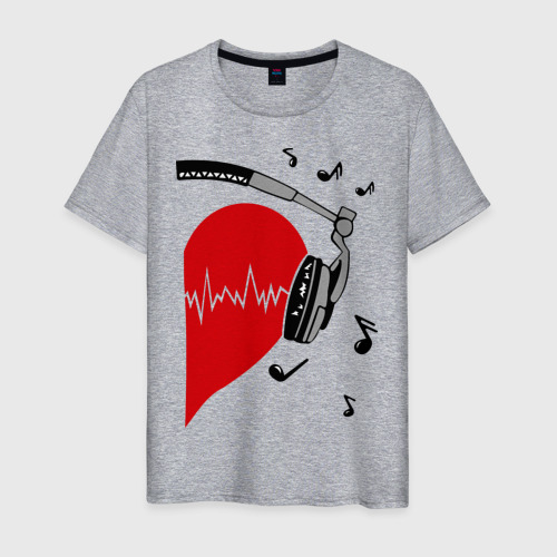 Мужская футболка хлопок с принтом Сердце в наушниках на двоих (2), вид спереди #2