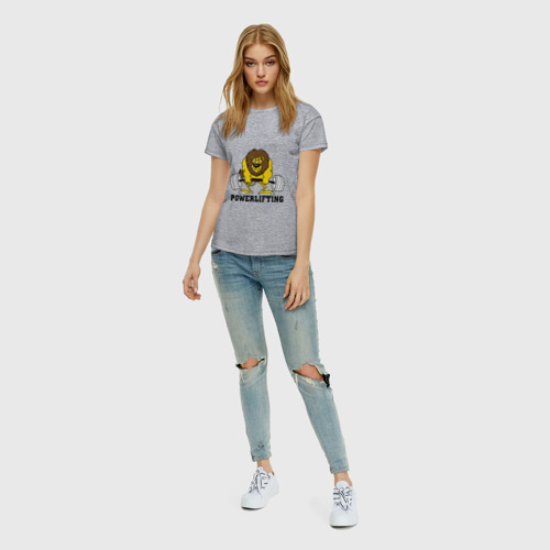 Женская футболка хлопок с принтом Лев Powerlifting, вид сбоку #3